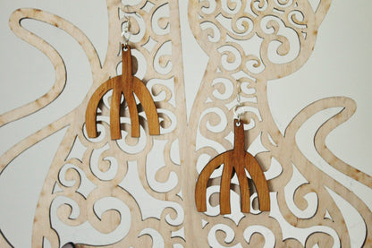 Wooden unique boho earrings - walnut color - 2.1 inches - with silver plated hooks - handmade earrings