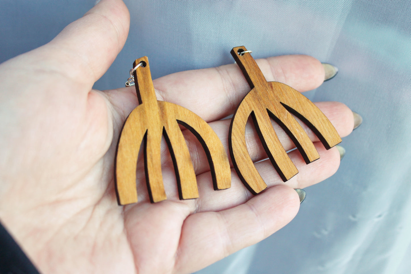 Wooden unique boho earrings - walnut color - 2.1 inches - with silver plated hooks - handmade earrings