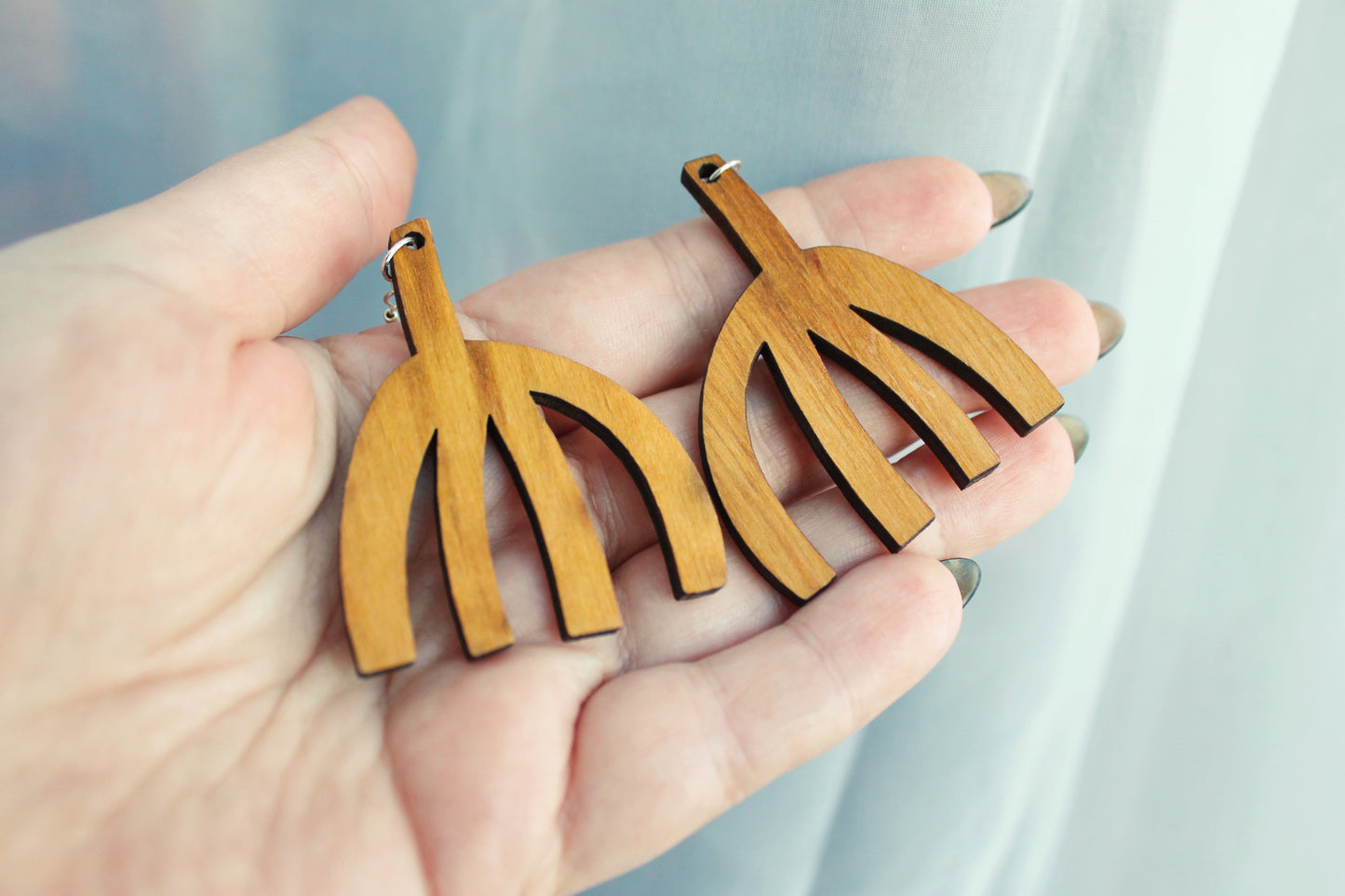 Wooden unique boho earrings - walnut color - 2.1 inches - with silver plated hooks - handmade earrings