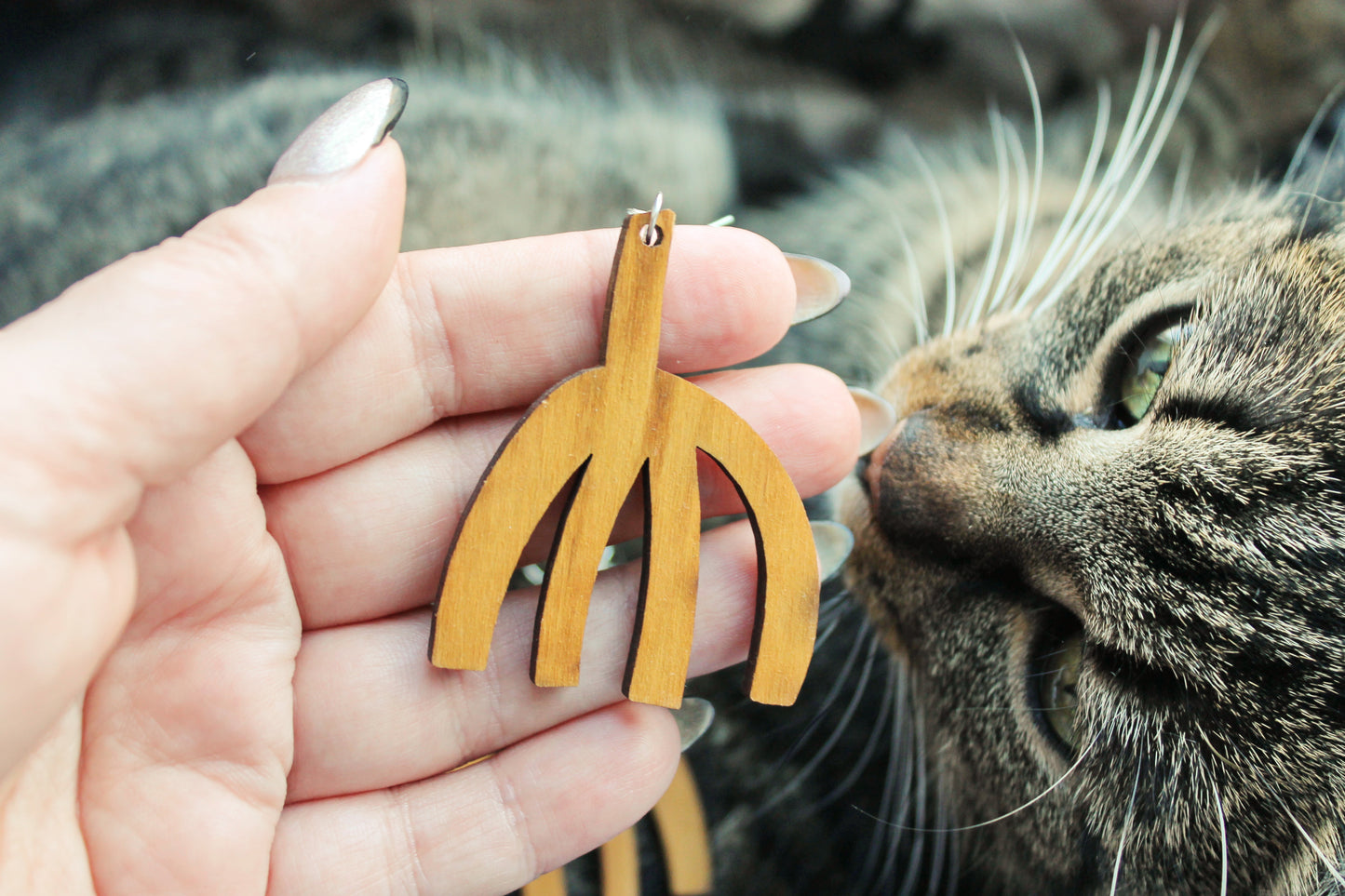 Wooden unique boho earrings - walnut color - 2.1 inches - with silver plated hooks - handmade earrings