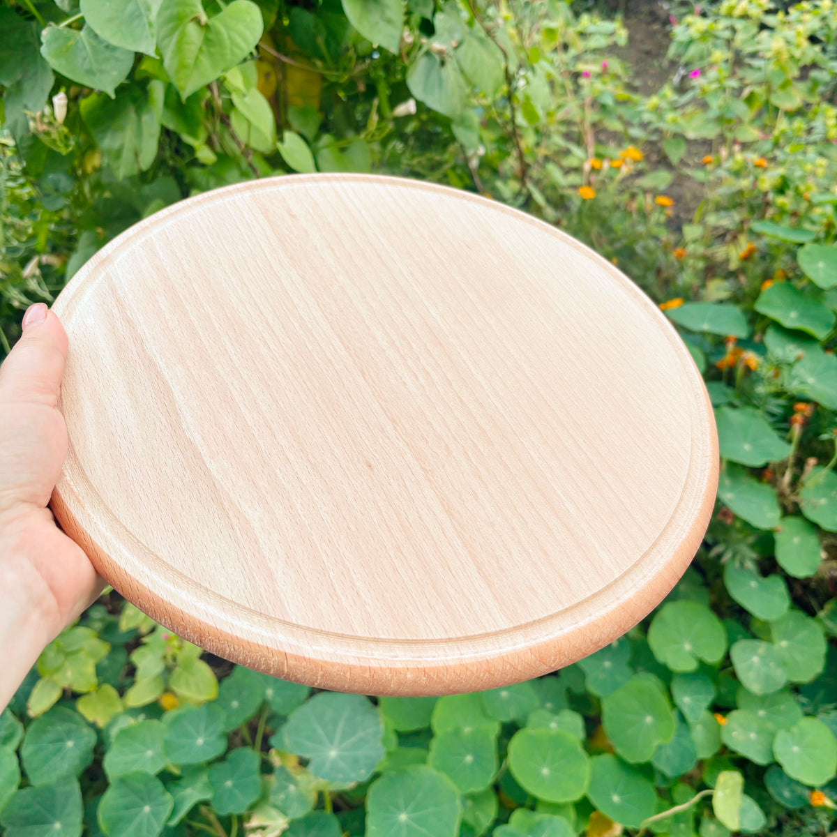 Unfinished Beech Wood Pizza Board 30 cm – Round Serving Platter with Raised Rim, Natural Wooden Kitchen Board