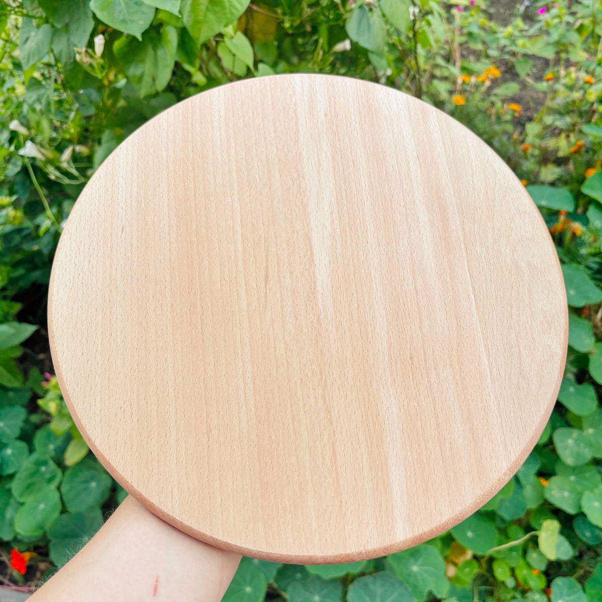 Unfinished Beech Wood Pizza Board 30 cm – Round Serving Platter with Raised Rim, Natural Wooden Kitchen Board