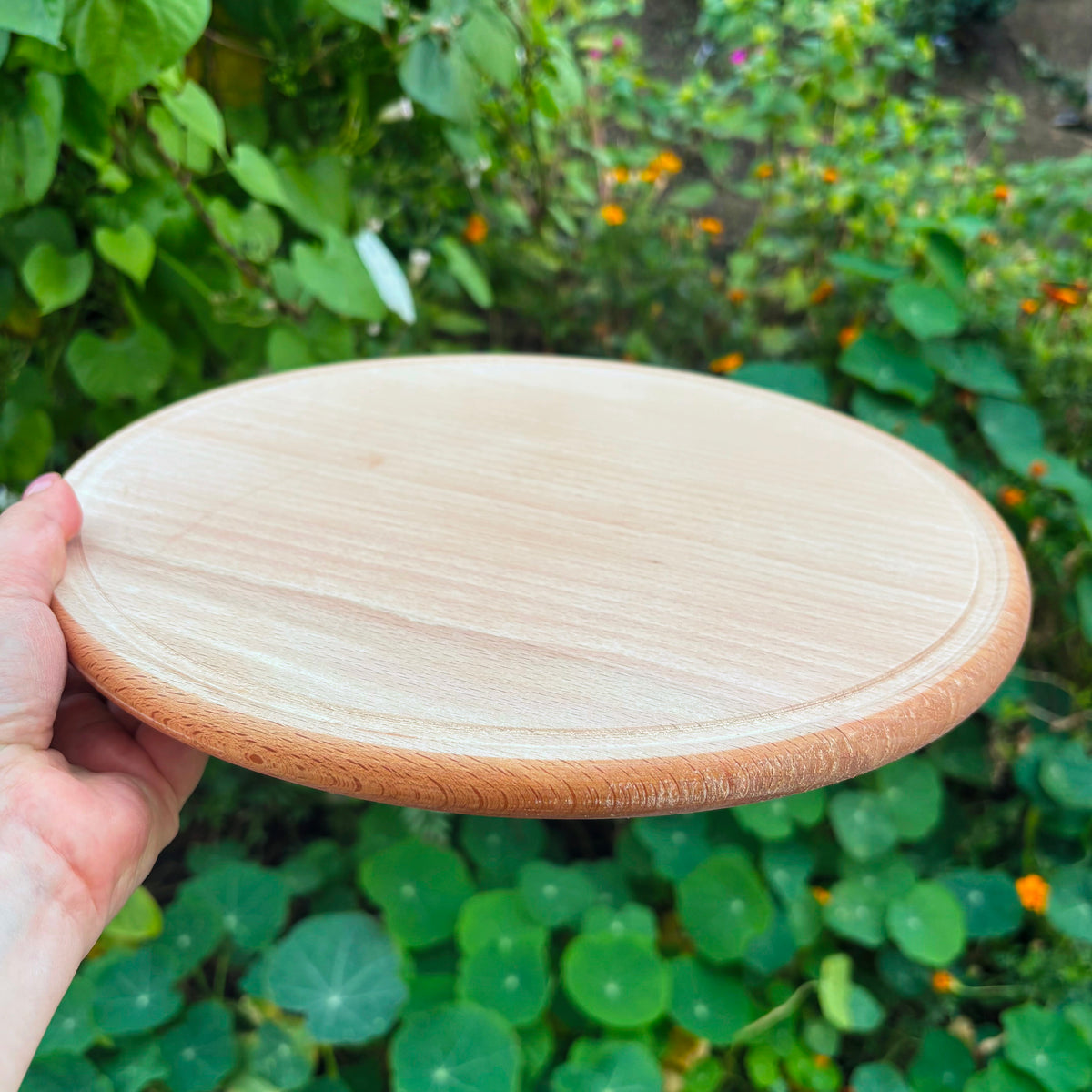 Unfinished Beech Wood Pizza Board 30 cm – Round Serving Platter with Raised Rim, Natural Wooden Kitchen Board