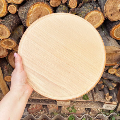 Unfinished Beech Wood Pizza Board 30 cm – Round Serving Platter with Raised Rim, Natural Wooden Kitchen Board