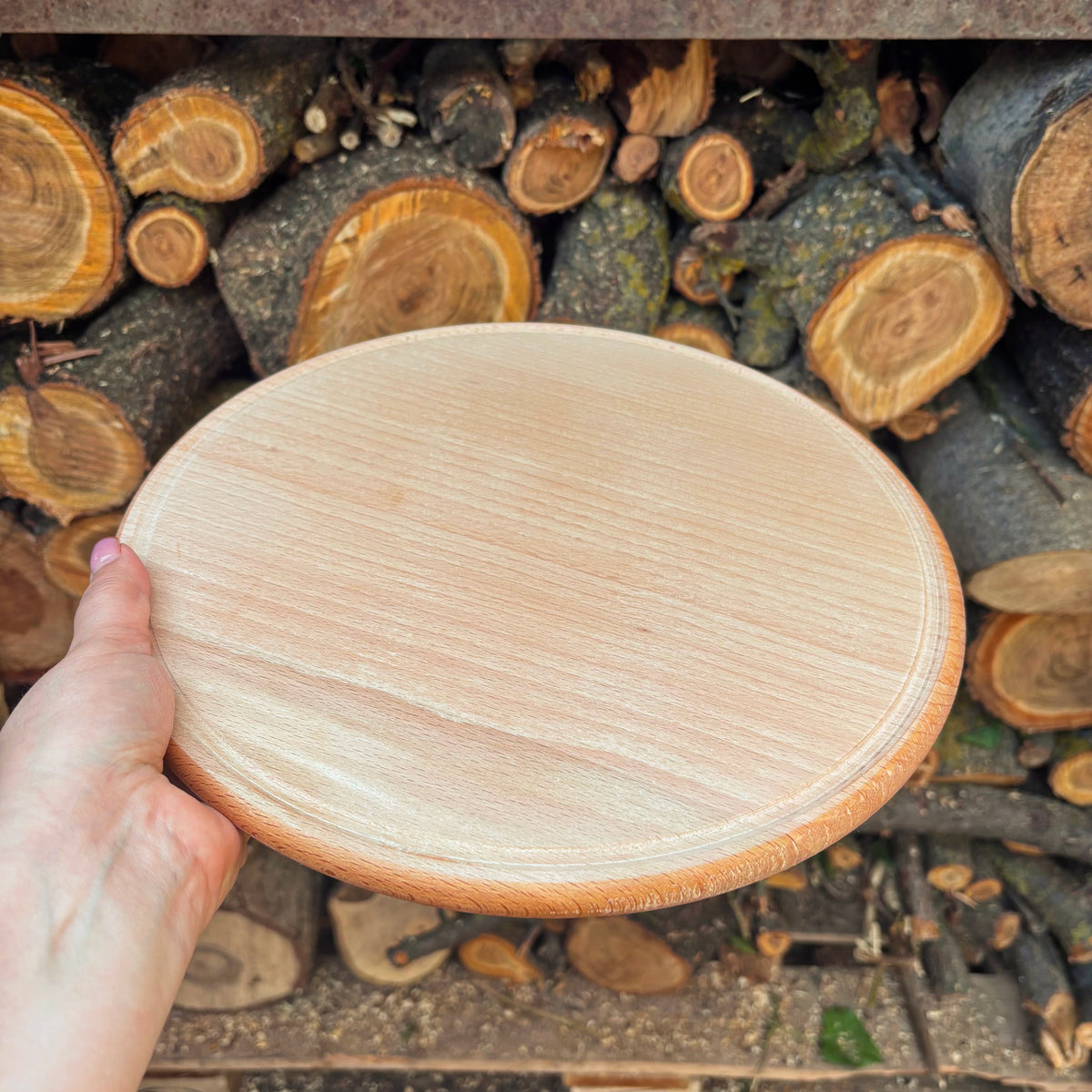 Unfinished Beech Wood Pizza Board 30 cm – Round Serving Platter with Raised Rim, Natural Wooden Kitchen Board