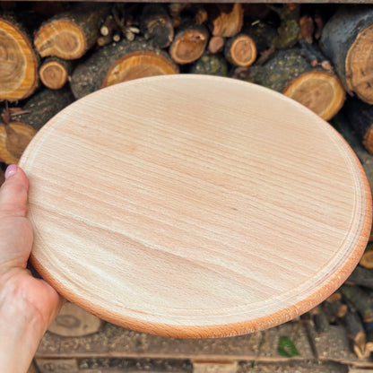 Unfinished Beech Wood Pizza Board 30 cm – Round Serving Platter with Raised Rim, Natural Wooden Kitchen Board