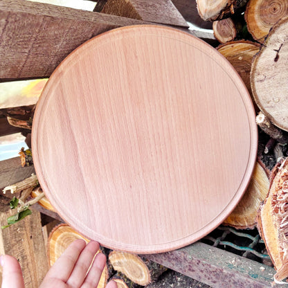Unfinished Beech Wood Pizza Board 30 cm – Round Serving Platter with Raised Rim, Natural Wooden Kitchen Board