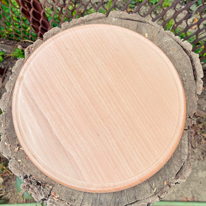 Unfinished Beech Wood Pizza Board 30 cm – Round Serving Platter with Raised Rim, Natural Wooden Kitchen Board