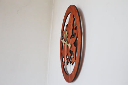 Wooden modern clock - Welsh Dragon - red wood color - 350 mm - 13.8 inches - handmade clock - Silent clock mechanism