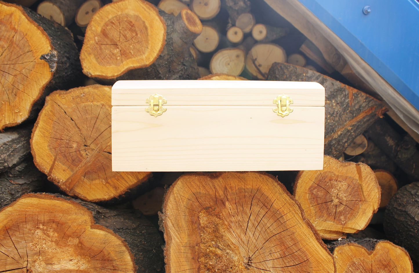 Big wooden rectangular box - unfinished wooden box - 300 mm - 11.6 inch - with lid on hinges - spruce wood