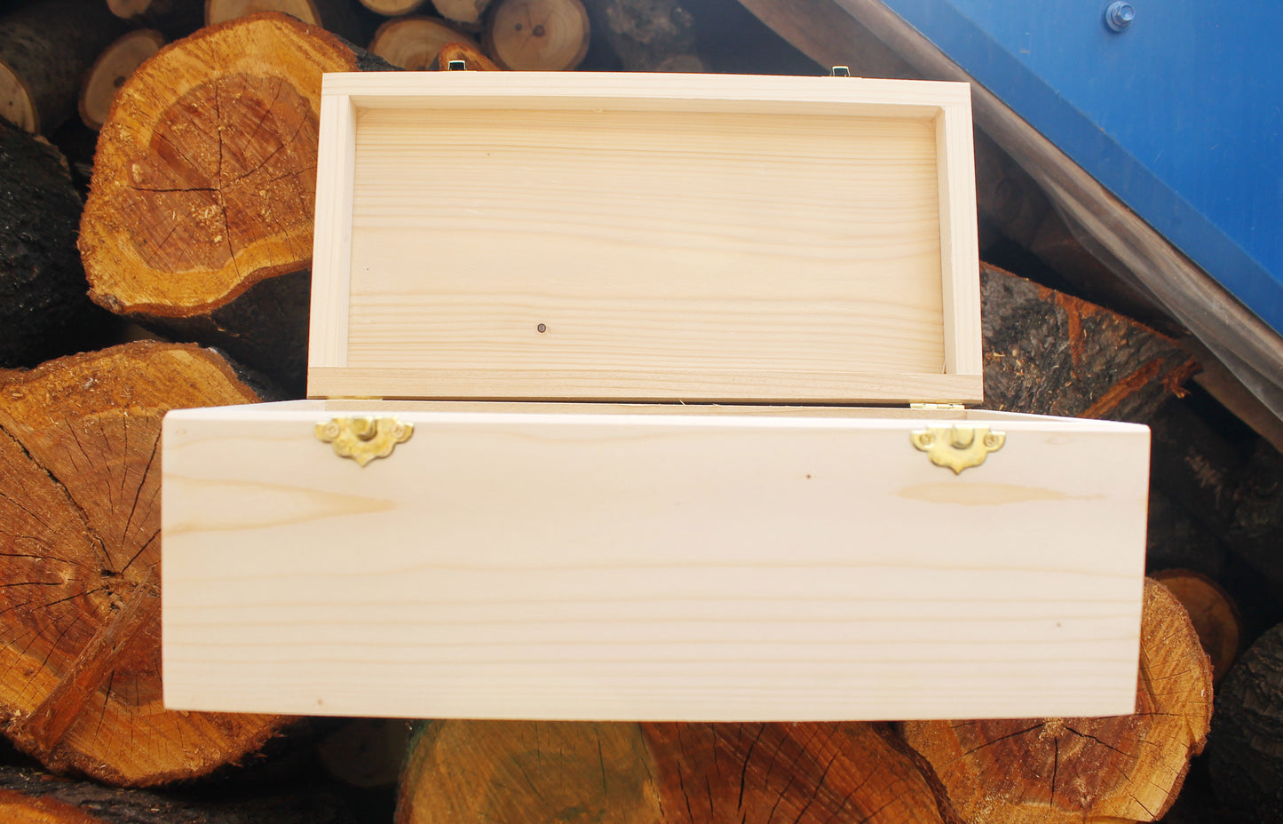 Big wooden rectangular box - unfinished wooden box - 300 mm - 11.6 inch - with lid on hinges - spruce wood