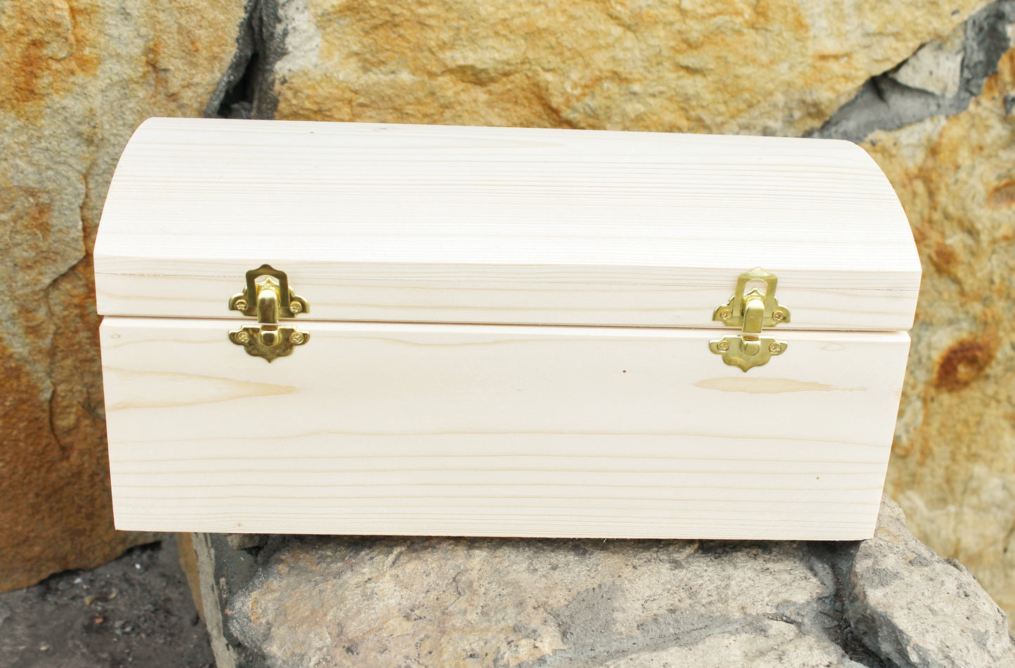 Big wooden rectangular box - unfinished wooden box - 300 mm - 11.6 inch - with lid on hinges - spruce wood