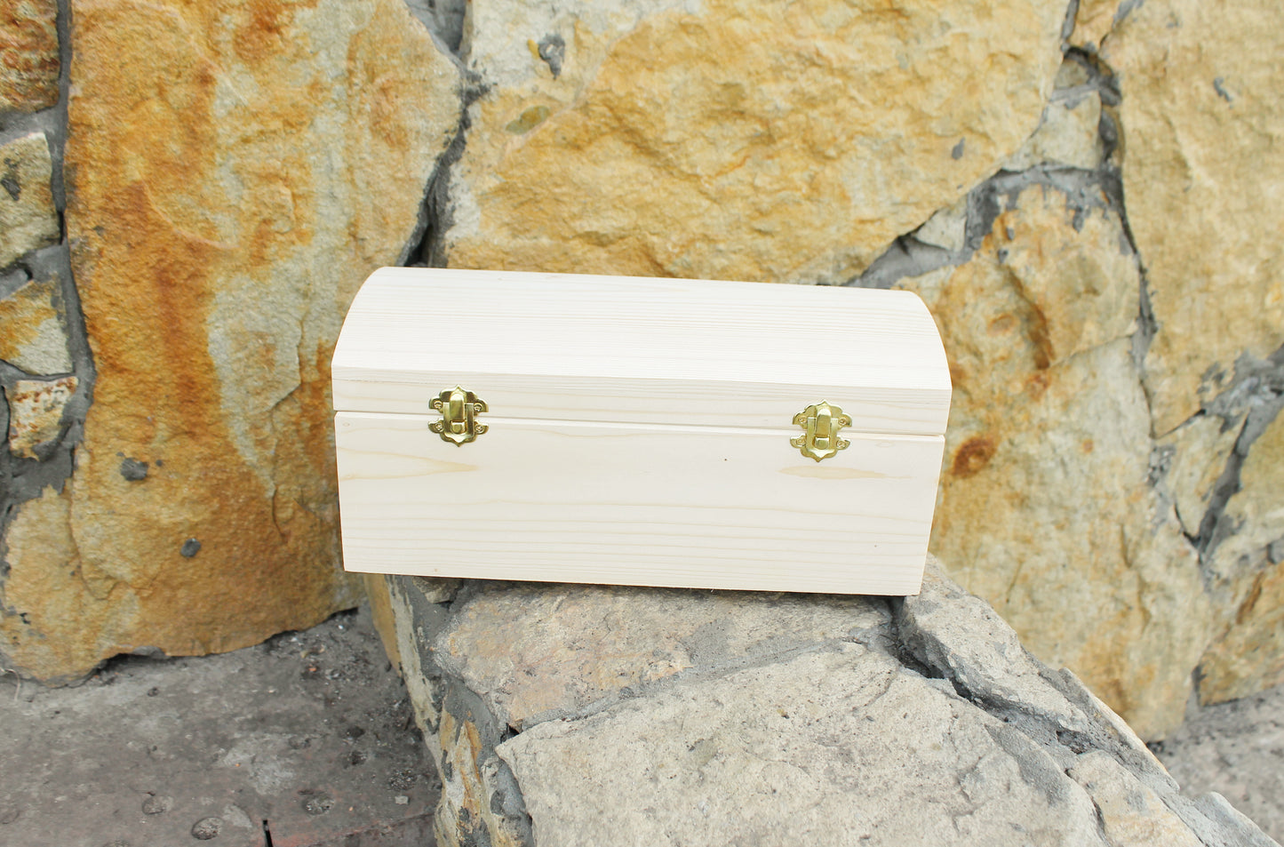 Big wooden rectangular box - unfinished wooden box - 300 mm - 11.6 inch - with lid on hinges - spruce wood