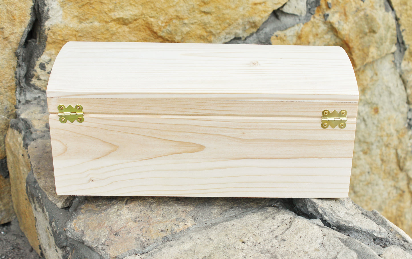 Big wooden rectangular box - unfinished wooden box - 300 mm - 11.6 inch - with lid on hinges - spruce wood