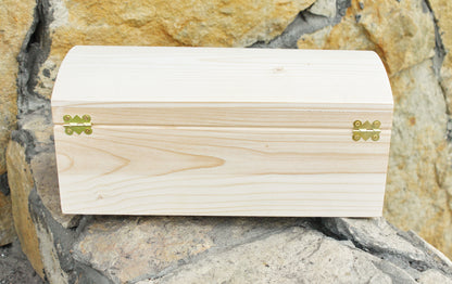 Big wooden rectangular box - unfinished wooden box - 300 mm - 11.6 inch - with lid on hinges - spruce wood