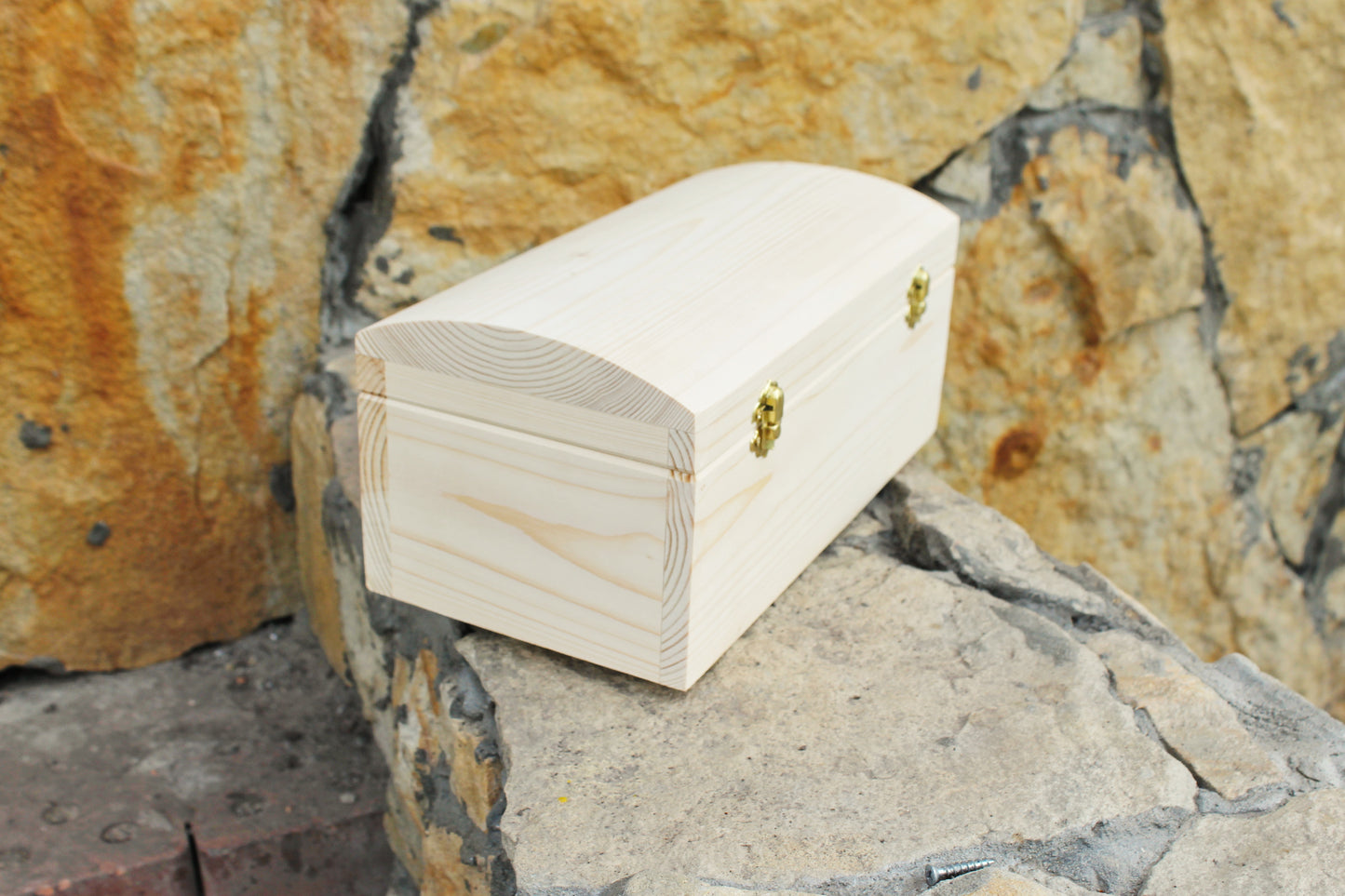 Big wooden rectangular box - unfinished wooden box - 300 mm - 11.6 inch - with lid on hinges - spruce wood