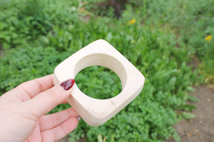 Handmade Wooden Bangle – Square Unfinished Wood Bracelet - 30 mm Wooden bangle unfinished square - natural eco friendly