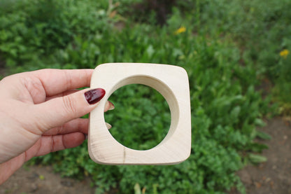 Handmade Wooden Bangle – Square Unfinished Wood Bracelet - 30 mm Wooden bangle unfinished square - natural eco friendly