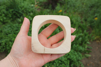 Handmade Wooden Bangle – Square Unfinished Wood Bracelet - 30 mm Wooden bangle unfinished square - natural eco friendly