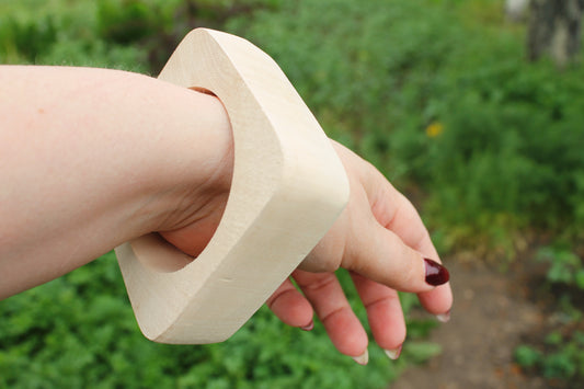 Handmade Wooden Bangle – Square Unfinished Wood Bracelet - 30 mm Wooden bangle unfinished square - natural eco friendly