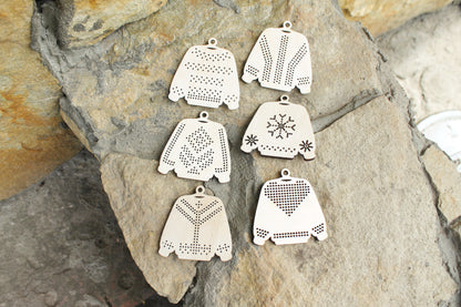 SET OF 6 - Set of Wooden Ugly Sweater Blanks for Embroidery 2.4 inches – Choose 1 to 6 Designs – DIY Cross Stitch Christmas Ornaments