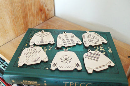 SET OF 6 - Set of Wooden Ugly Sweater Blanks for Embroidery 2.4 inches – Choose 1 to 6 Designs – DIY Cross Stitch Christmas Ornaments