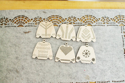 SET OF 6 - Set of Wooden Ugly Sweater Blanks for Embroidery 2.4 inches – Choose 1 to 6 Designs – DIY Cross Stitch Christmas Ornaments