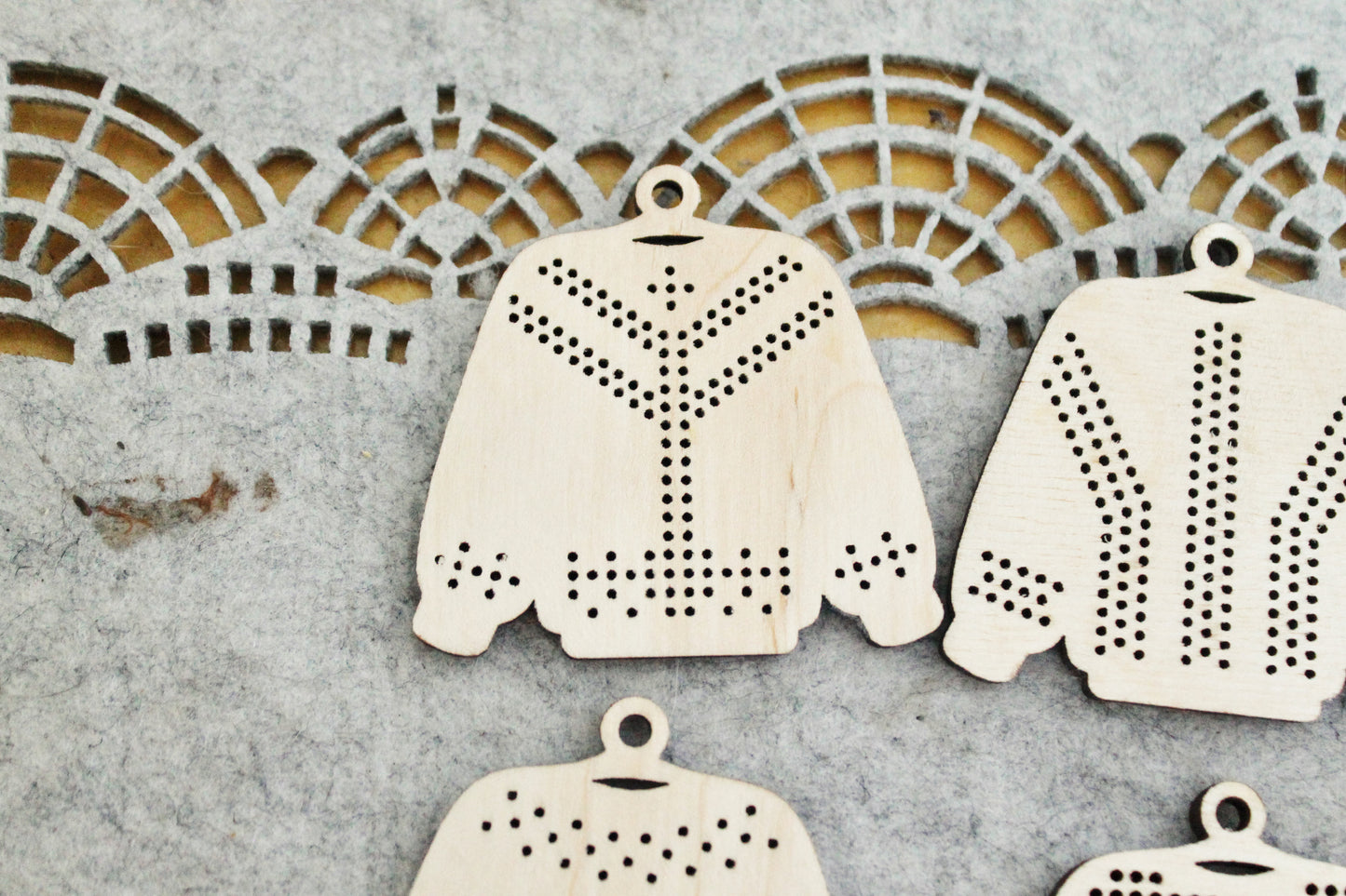 SET OF 6 - Set of Wooden Ugly Sweater Blanks for Embroidery 2.4 inches – Choose 1 to 6 Designs – DIY Cross Stitch Christmas Ornaments