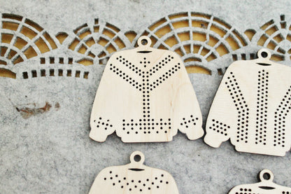 SET OF 6 - Set of Wooden Ugly Sweater Blanks for Embroidery 2.4 inches – Choose 1 to 6 Designs – DIY Cross Stitch Christmas Ornaments