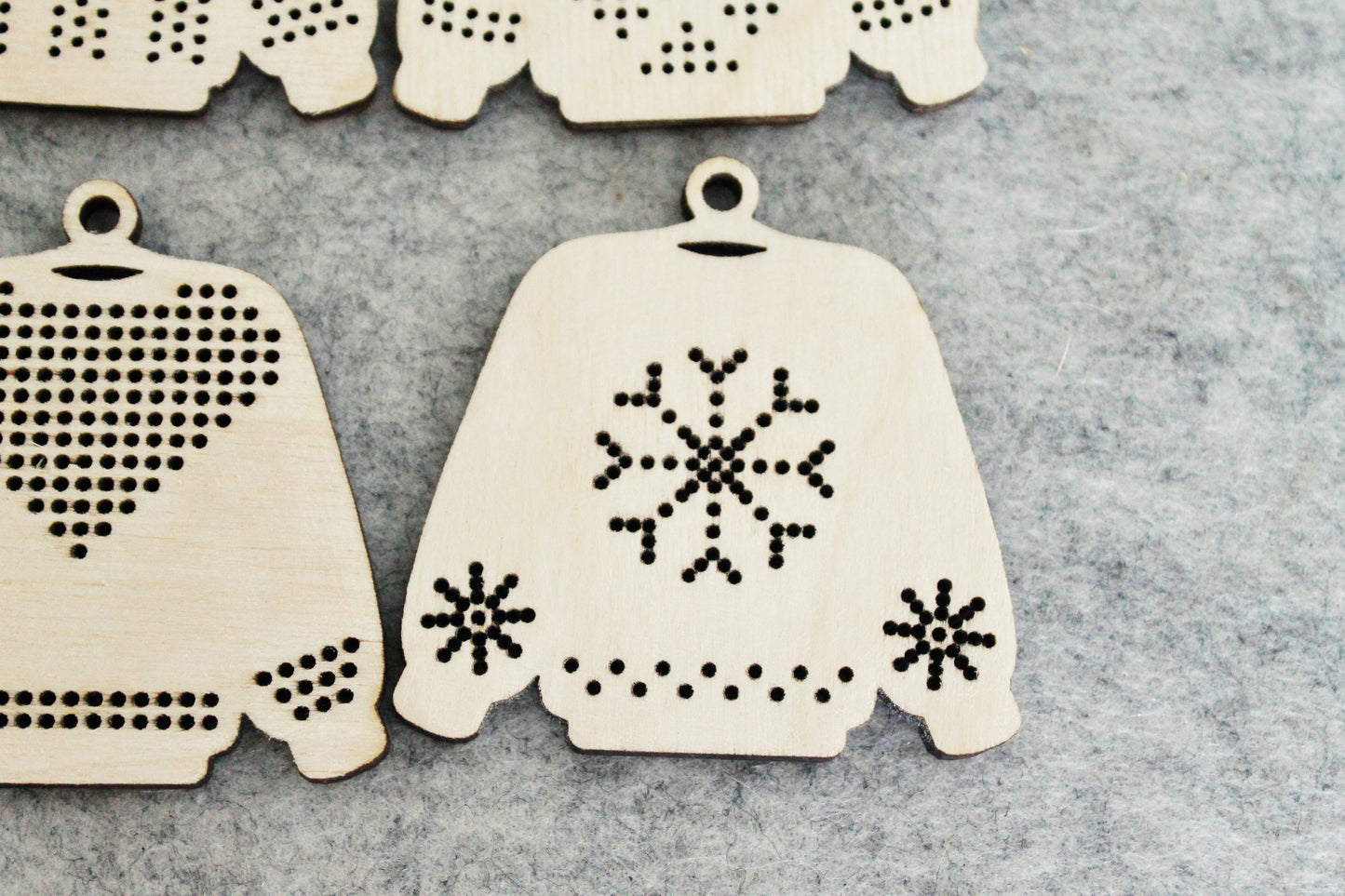 SET OF 6 - Set of Wooden Ugly Sweater Blanks for Embroidery 2.4 inches – Choose 1 to 6 Designs – DIY Cross Stitch Christmas Ornaments