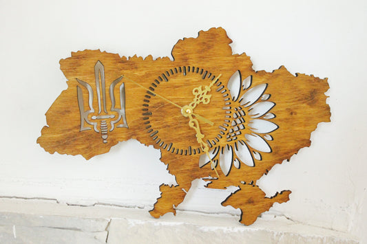 Wooden clock - UKRAINE - walnut color - 350 mm - 14 inches - light and ready to ship - handmade clock - Silent clock mechanism