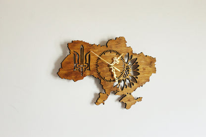 Wooden clock - UKRAINE - walnut color - 350 mm - 14 inches - light and ready to ship - handmade clock - Silent clock mechanism