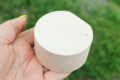 65 mm - Round unfinished wooden box - with cover on hinge - natural, eco friendly - 65 mm diameter