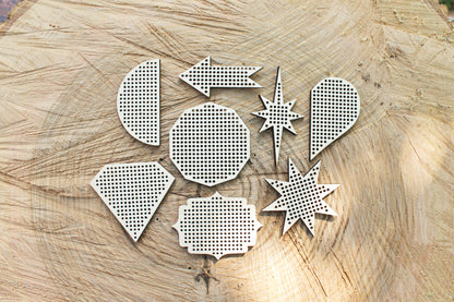 Set of 8 Embroidery Blanks – Laser Cut Wooden Shapes for Stitching Projects - blanks Wood Needlecraft Pendant