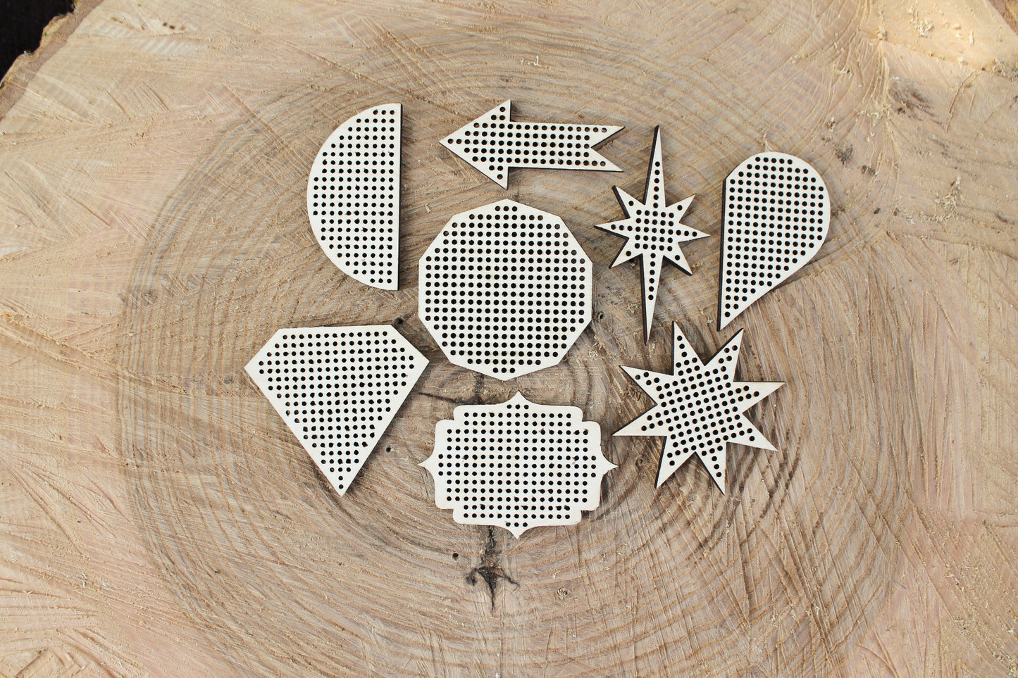 Set of 8 Embroidery Blanks – Laser Cut Wooden Shapes for Stitching Projects - blanks Wood Needlecraft Pendant