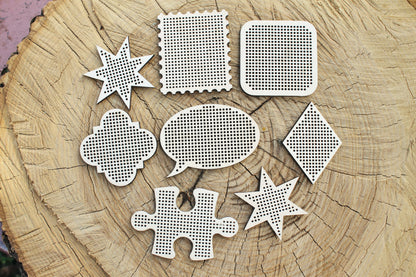 Set of 8 Creative Wooden Embroidery Blanks – Laser Cut Wooden Shapes for Stitching Projects - Geometric Wooden Embroidery Blanks