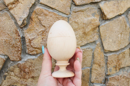 Wooden Egg Trinket Box with Stand – Handmade Alder Jewelry Keepsake Box, Rustic Easter Decor, Natural Wood Gift - 4.5 inches