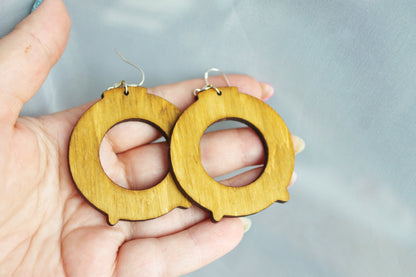 Handmade Wooden Earrings – Walnut Stain Finish - unique boho earrings - 2 inches - with silver plated hooks - handmade earrings