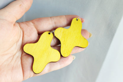 Handmade Yellow Wooden Earrings – Handmade Birch Plywood, Laser Cut, Lightweight Eco-Friendly Jewelry with silver plated hooks - 2.3 inches