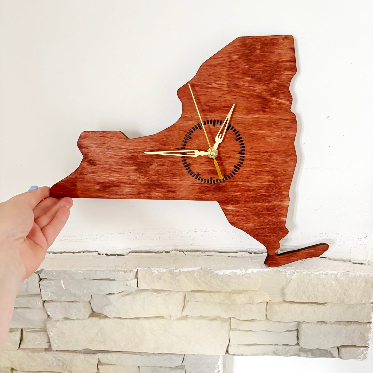 Wooden modern clock - New York - state -cherry wood color - 360 mm - 14.2 inches - handmade clock - Silent clock mechanism