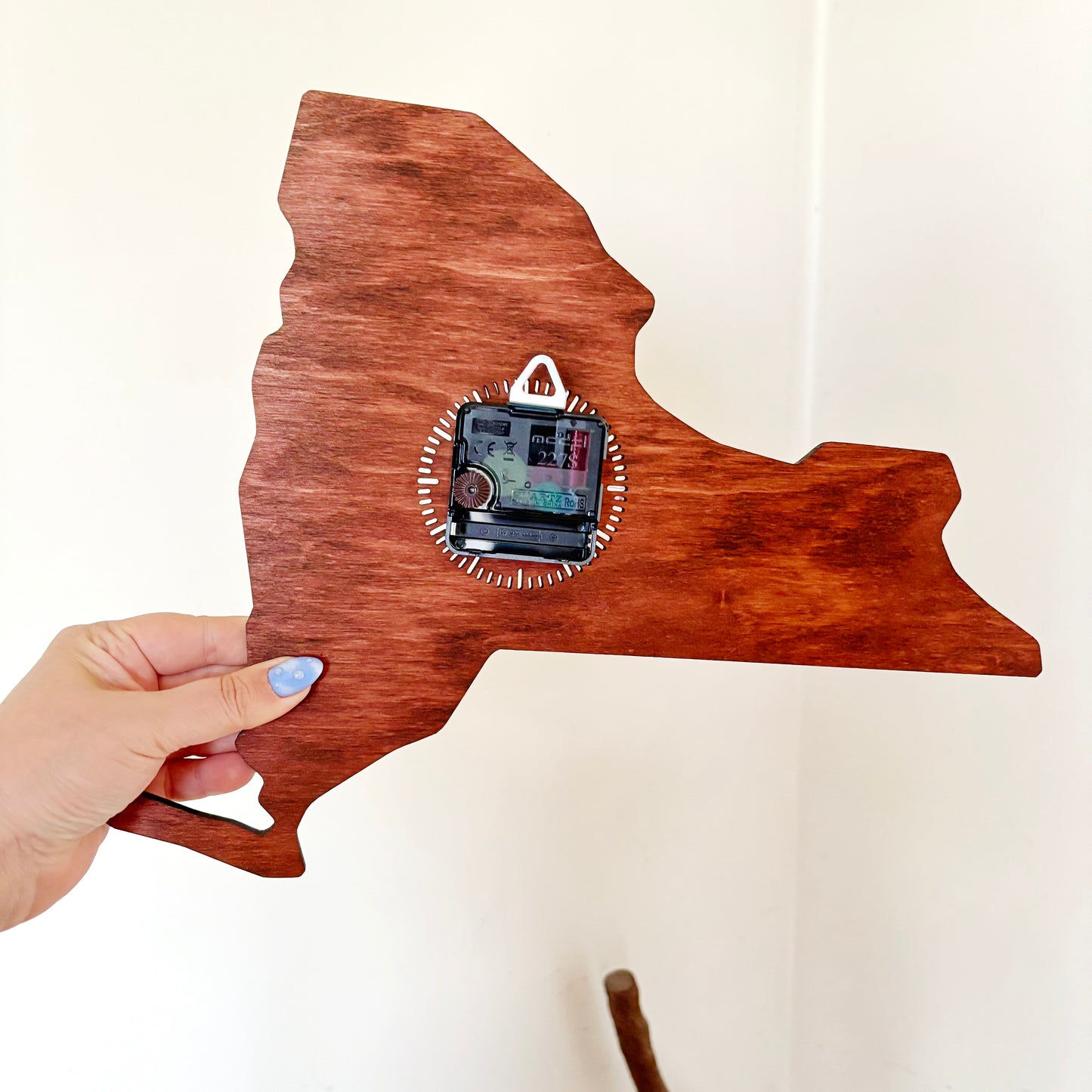 Wooden modern clock - New York - state -cherry wood color - 360 mm - 14.2 inches - handmade clock - Silent clock mechanism