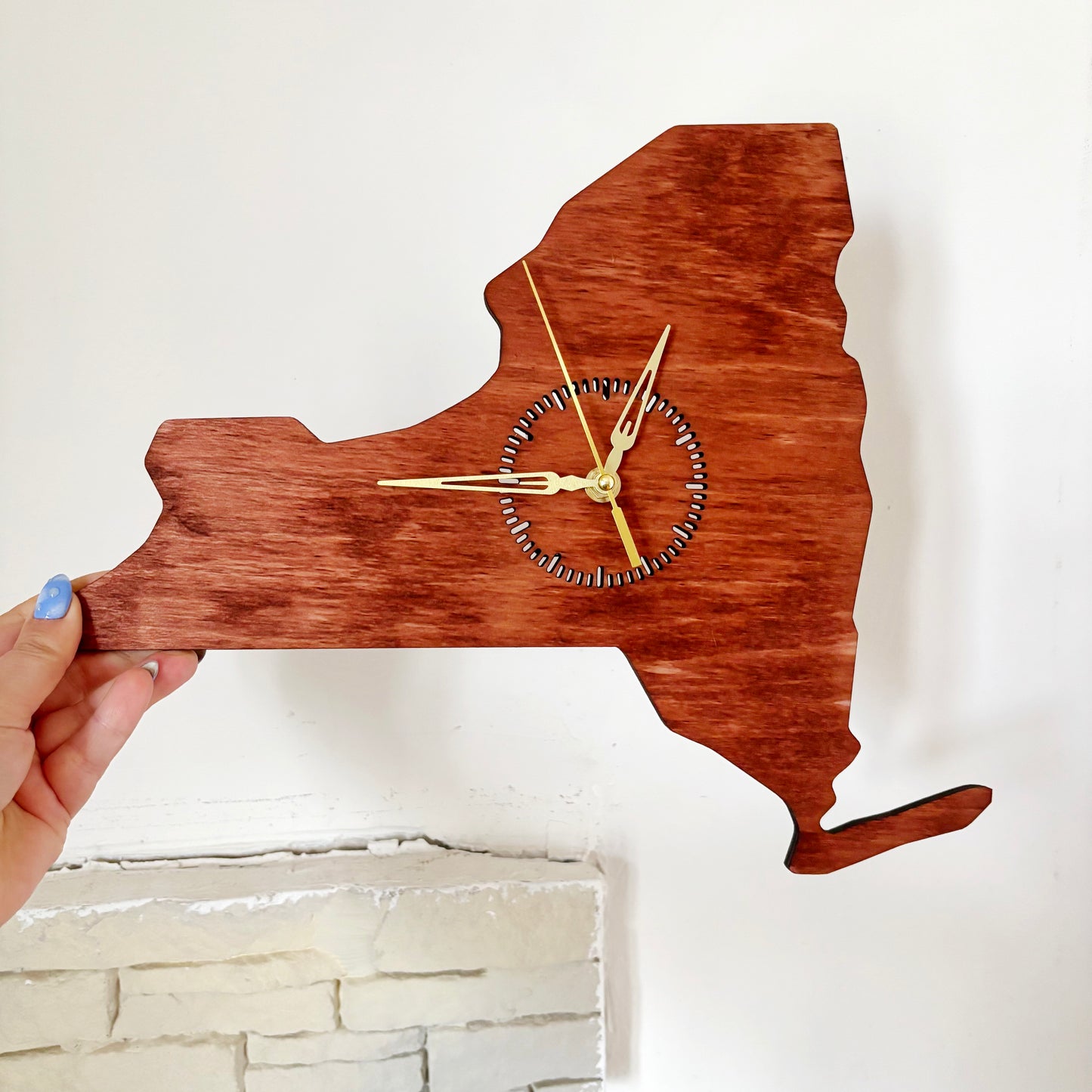 Wooden modern clock - New York - state -cherry wood color - 360 mm - 14.2 inches - handmade clock - Silent clock mechanism