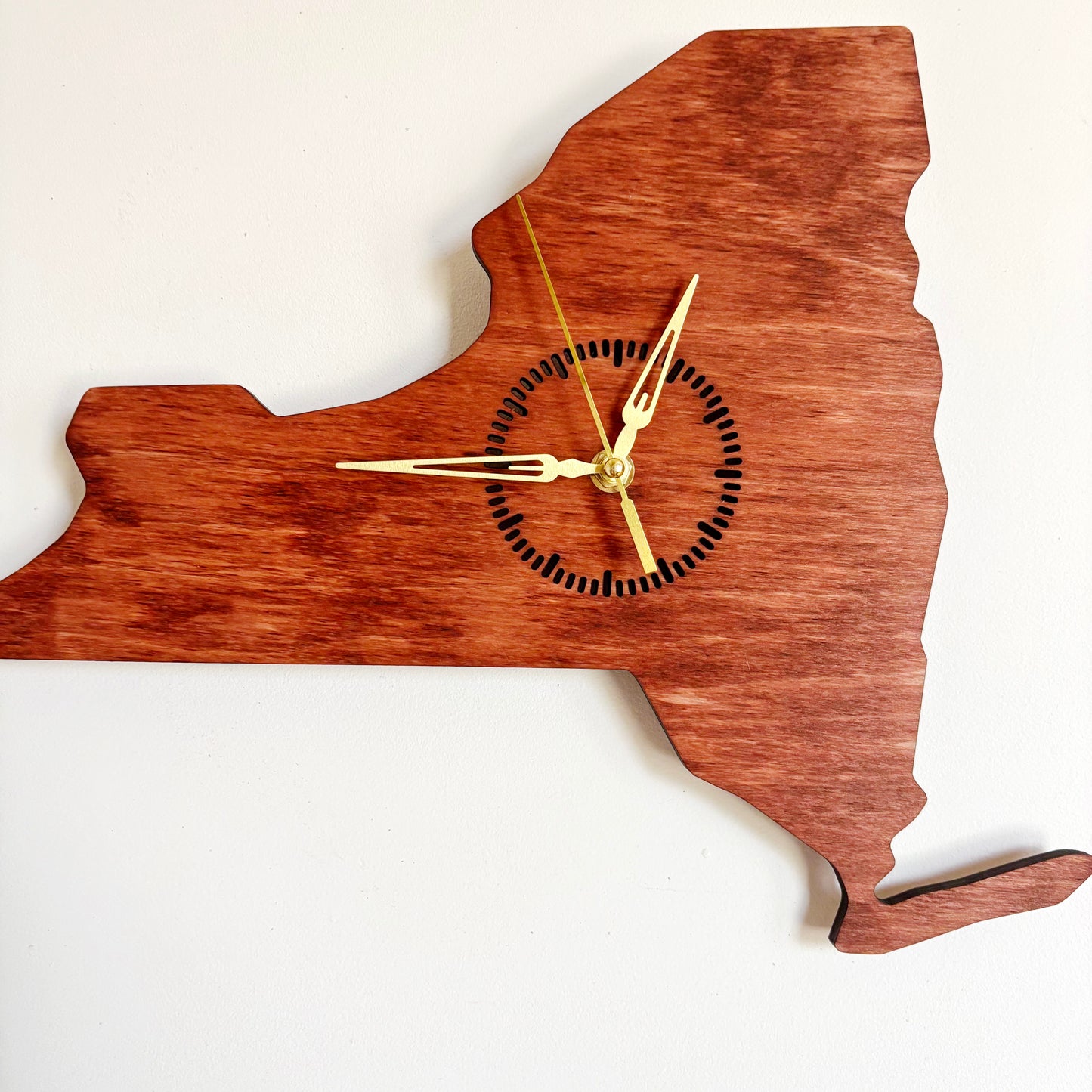 Wooden modern clock - New York - state -cherry wood color - 360 mm - 14.2 inches - handmade clock - Silent clock mechanism