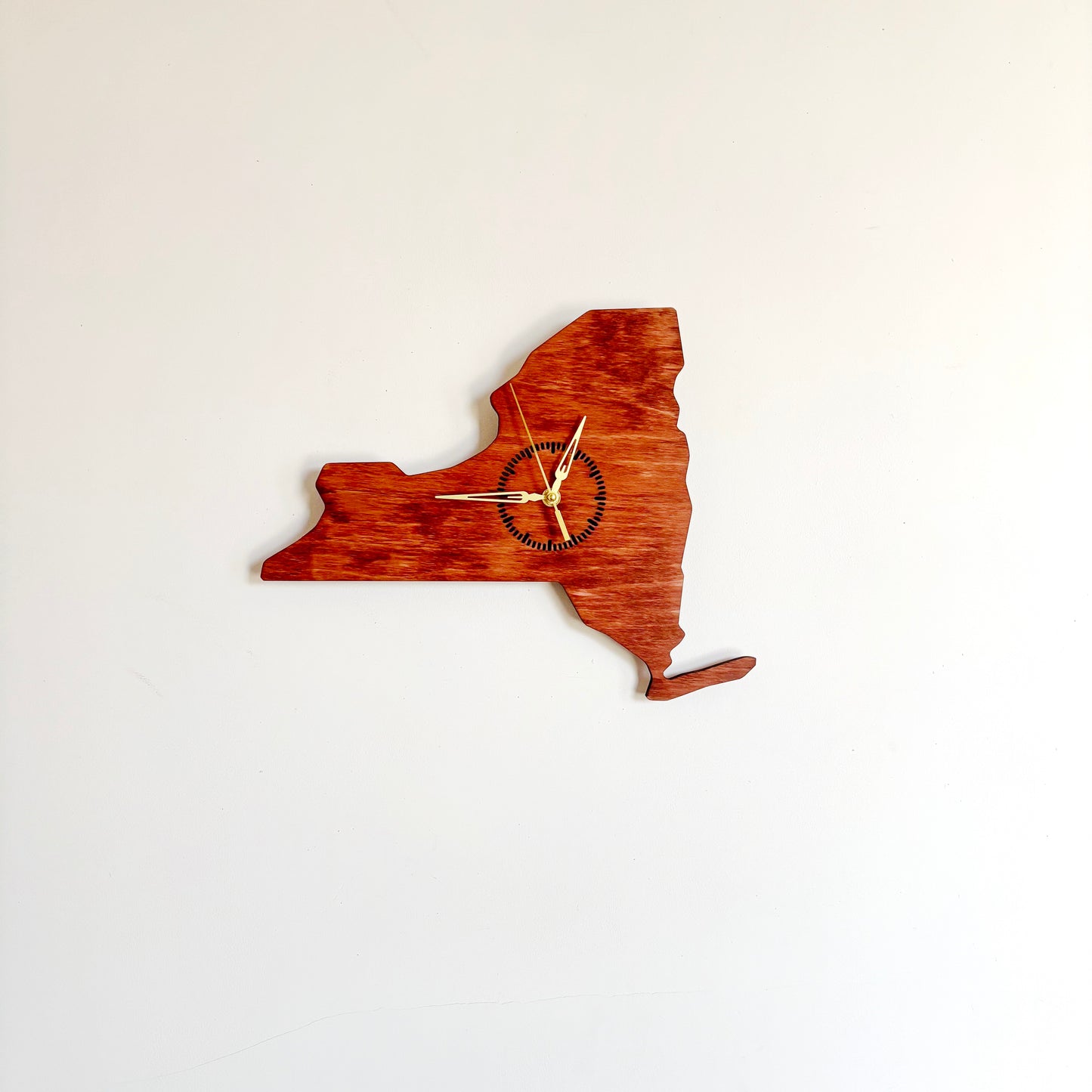 Wooden modern clock - New York - state -cherry wood color - 360 mm - 14.2 inches - handmade clock - Silent clock mechanism