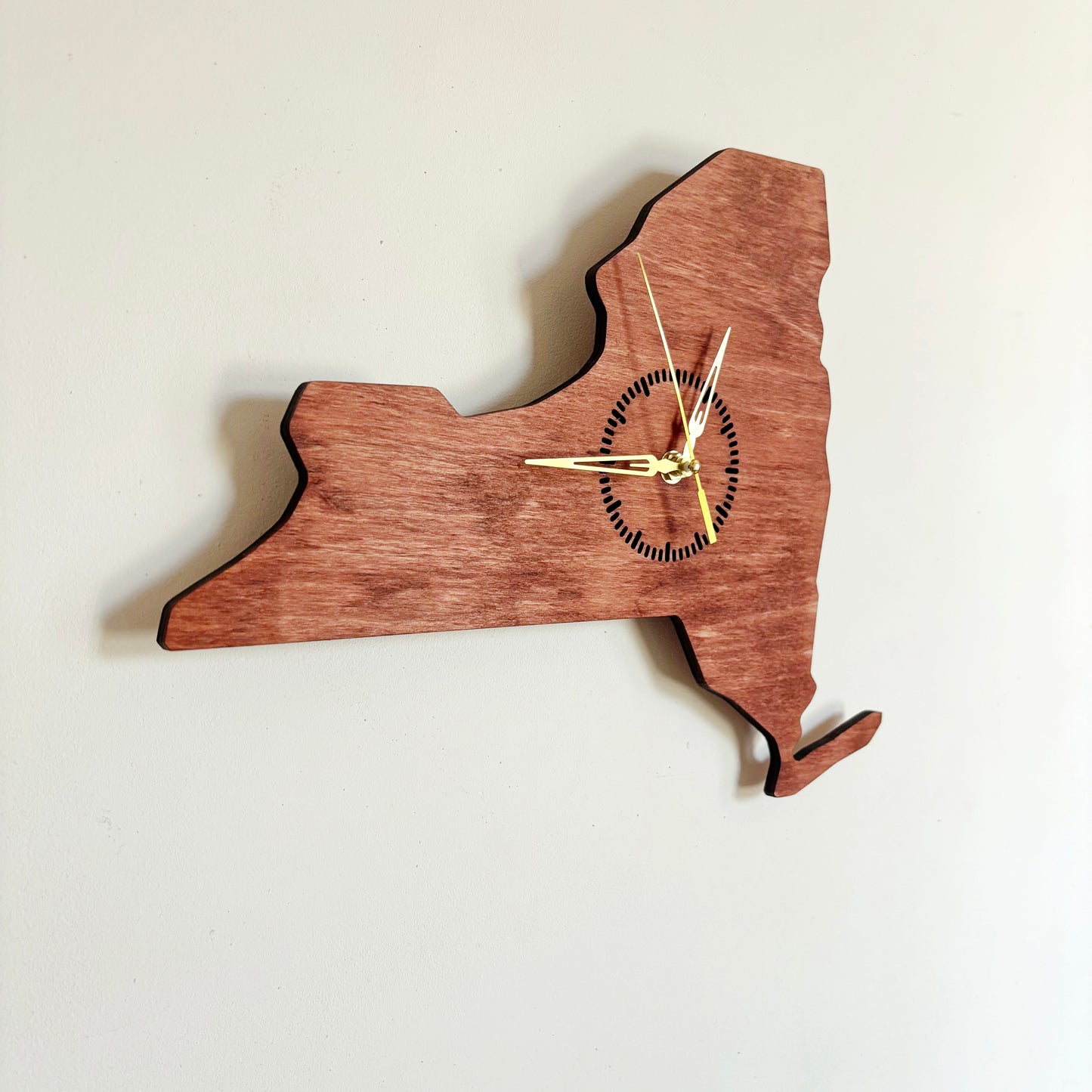 Wooden modern clock - New York - state -cherry wood color - 360 mm - 14.2 inches - handmade clock - Silent clock mechanism