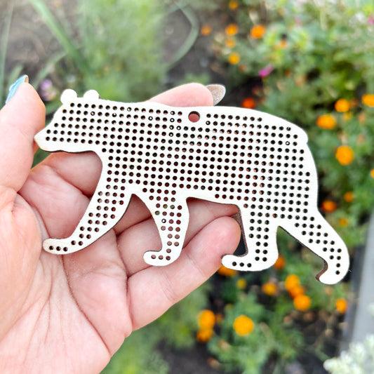 Wooden Black Bear Cross Stitch Blank 120 mm - 4.7 inches – DIY Embroidery Base, Hand Stitch Craft Supply, Christmas Decoration Gift