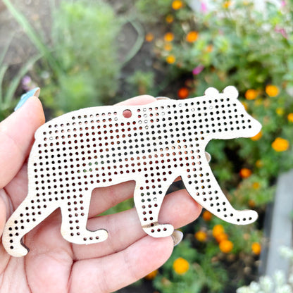 Wooden Black Bear Cross Stitch Blank 120 mm - 4.7 inches – DIY Embroidery Base, Hand Stitch Craft Supply, Christmas Decoration Gift