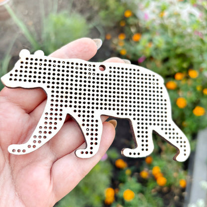 Wooden Black Bear Cross Stitch Blank 120 mm - 4.7 inches – DIY Embroidery Base, Hand Stitch Craft Supply, Christmas Decoration Gift