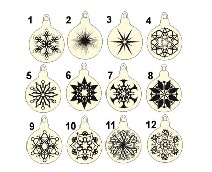 Christmas tree balls - 3.5 inches - 12 variants - cut of high quality plywood - Christmas snowflake ornament, New Year decor - 001