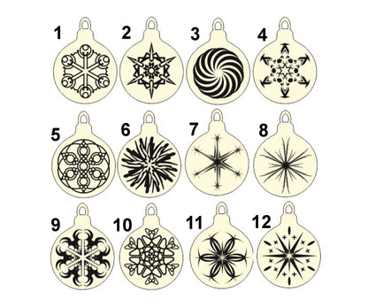 Christmas tree balls - 3.5 inches - 12 variants - cut of high quality plywood - Christmas snowflake ornament, New Year decor - 002